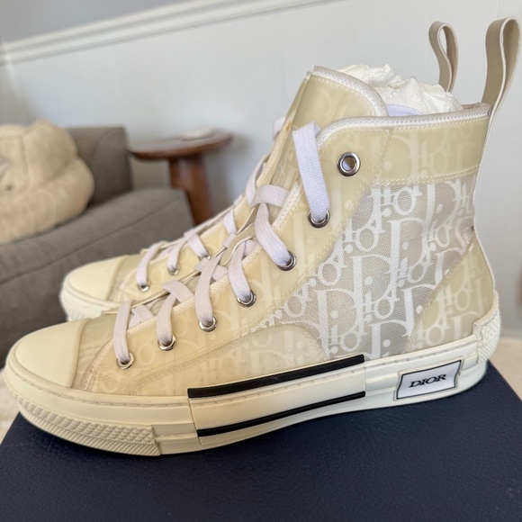 Dior Cream High-Top Sneakers - Picture 1 of 9